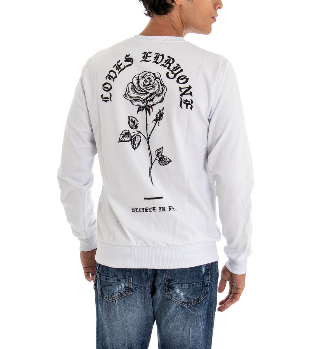 Men's Crewneck Sweatshirt White Regular Fit Pink Print GIOSAL-F2619A