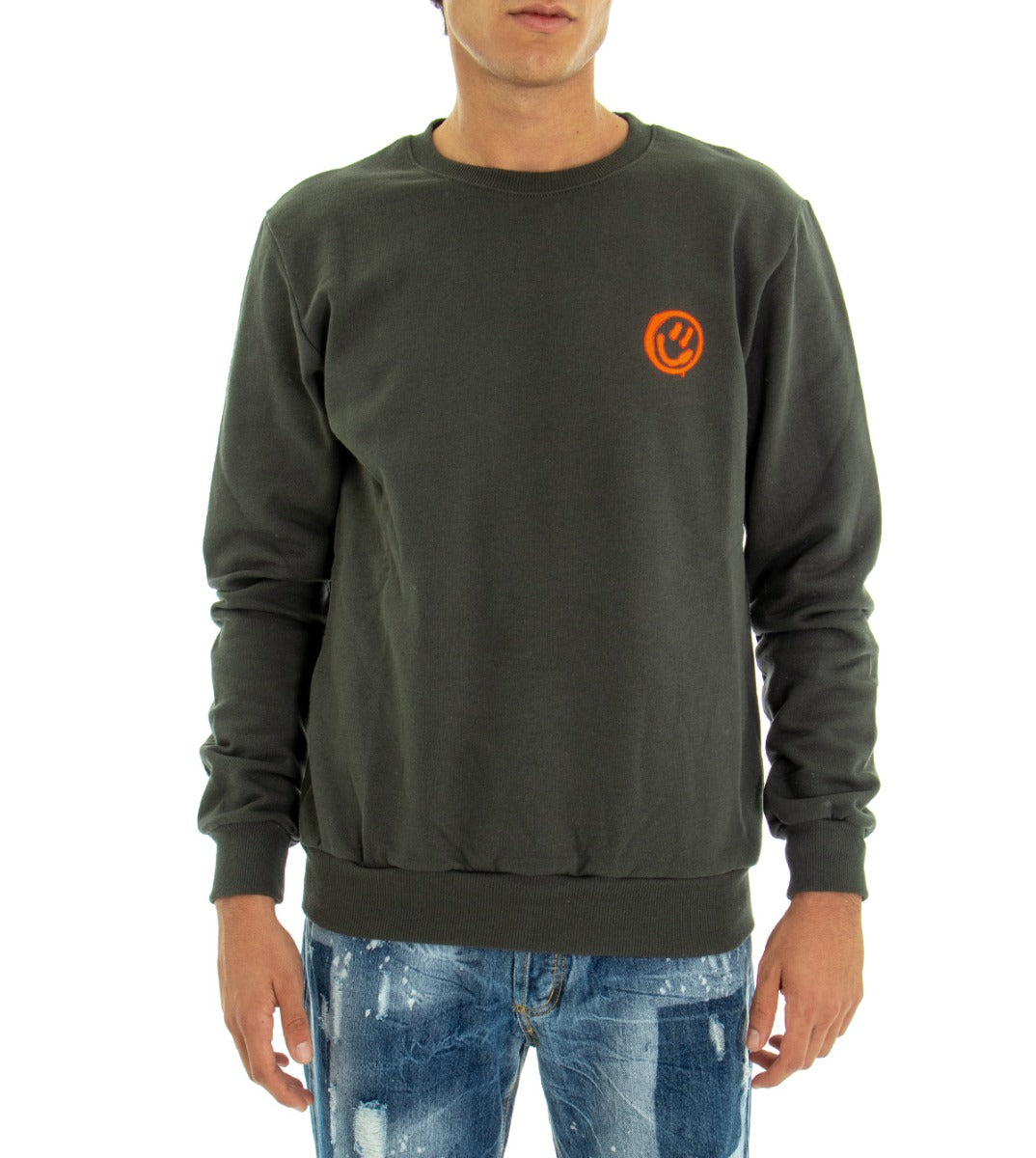 Felpa Uomo Girocollo Verde Maglia Con Stampa Croce Smile Regular Fit GIOSAL-F2624A