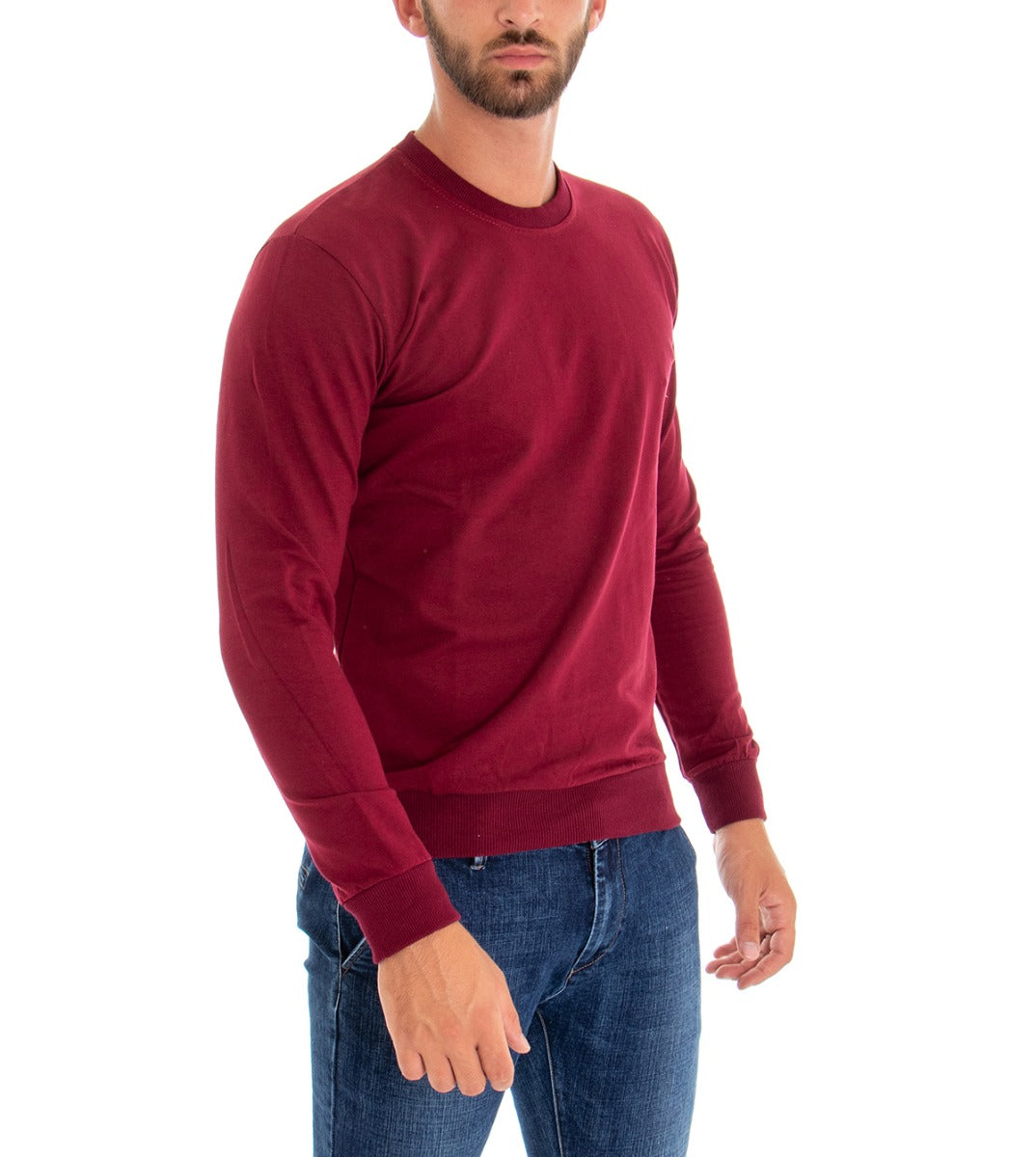 Men's Crewneck Sweatshirt Solid Color Bordeaux Basic Slim Fit GIOSAL-F2648A