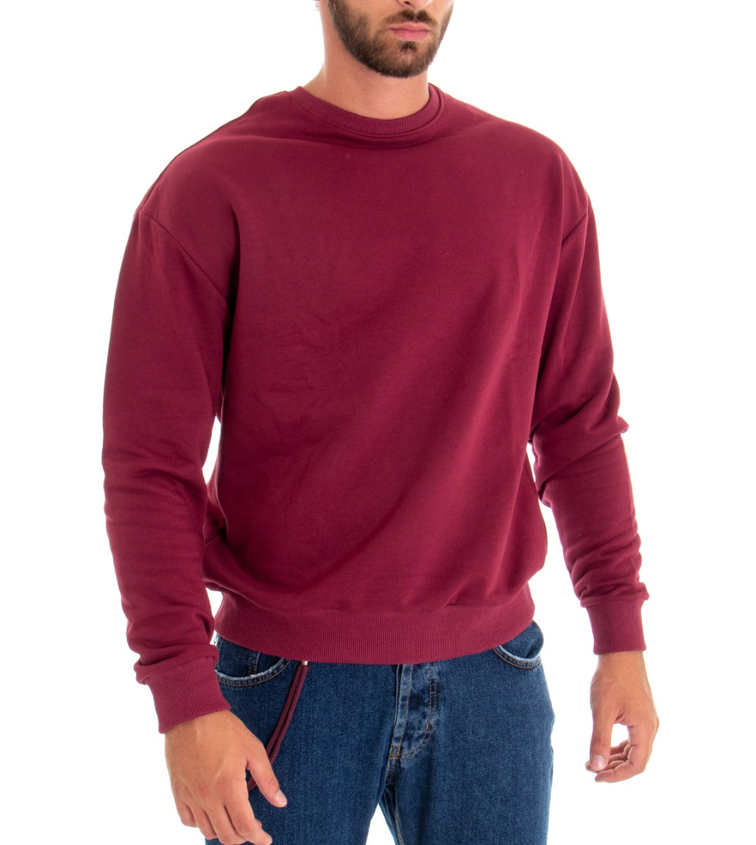Men's Crew Neck Sweatshirt Burgundy Regular Fit Print GIOSAL-F2661A