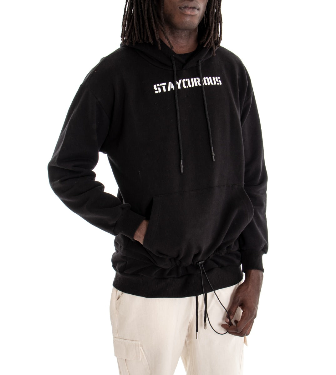 Men's Hooded Sweatshirt with Black Print Regular Fit GIOSAL-F2668A