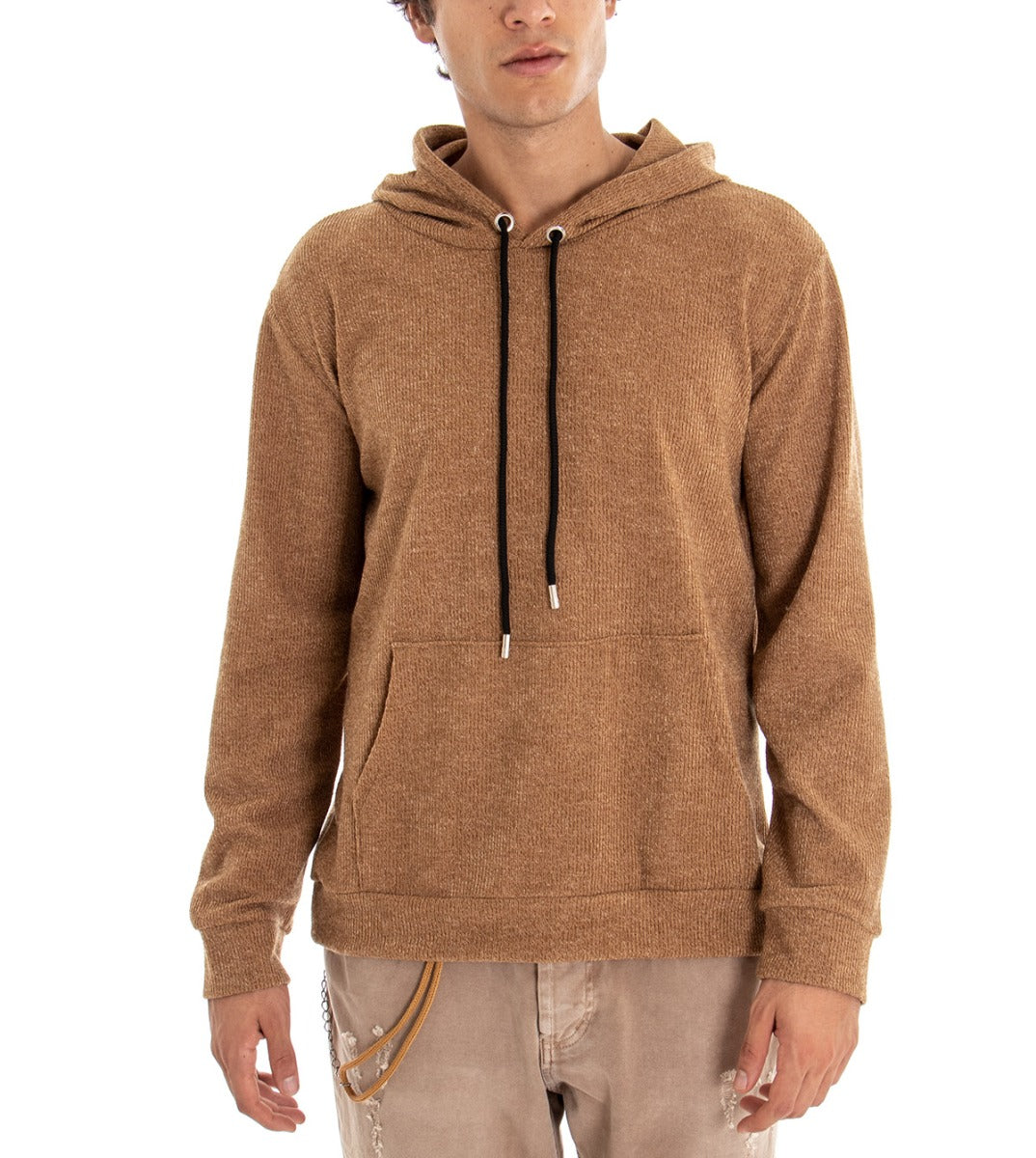 Men's Hooded Sweatshirt in Ribbed Velvet Camel Regular Fit GIOSAL-F2672A