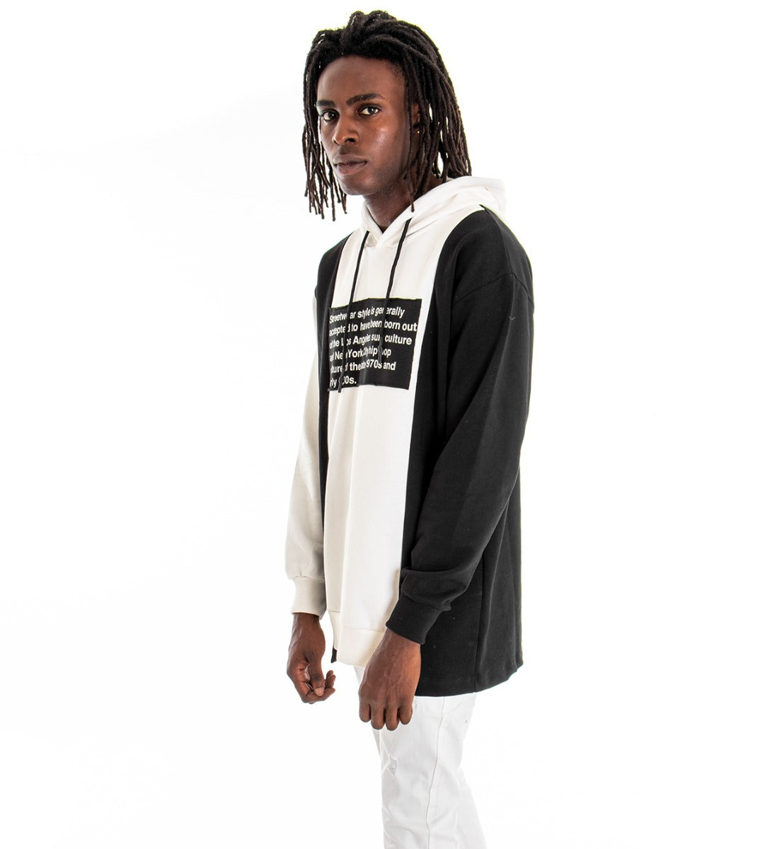 Men's Sweatshirt With Hood Two-tone White Regular Fit Jersey GIOSAL-F2679A