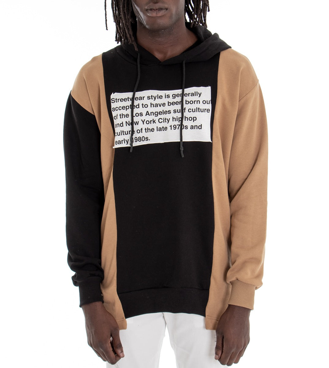Men's Sweatshirt With Hood Two-tone Black Regular Fit GIOSAL-F2680A