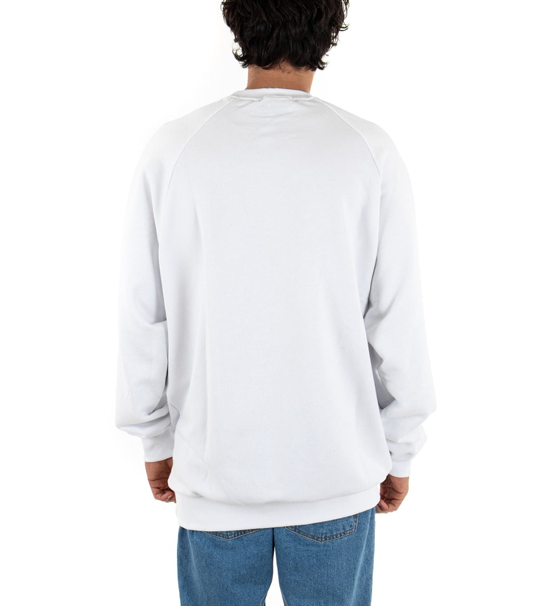 Men's White Crewneck Sweatshirt Solid Color Oversized White Shirt GIOSAL-F2732A
