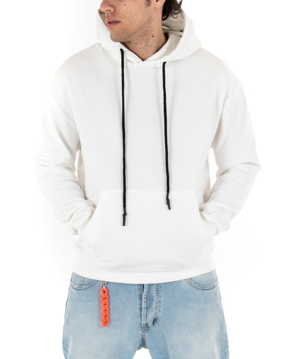 Basic Men's Hoodie Solid Color White Comfortable Relaxed Fit Light Brushed GIOSAL-F2754A