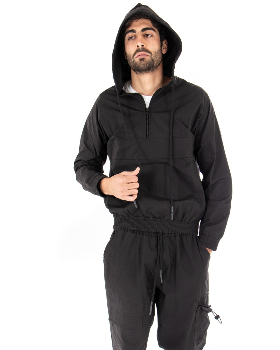 Men's Sweatshirt With Black Hood Basic Knit Regular Fit Technical Fabric GIOSAL-F2759A