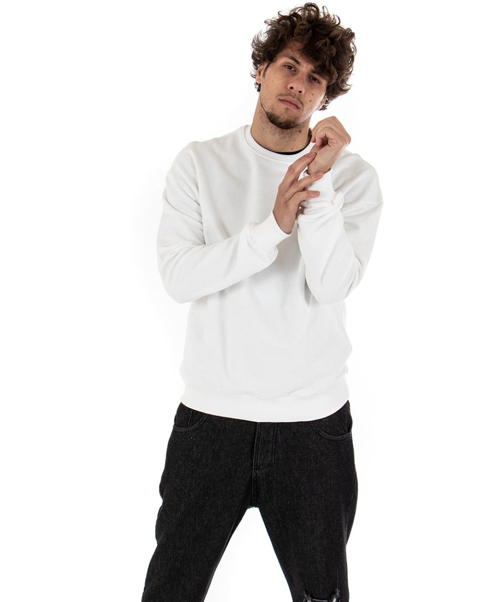 Men's White Crewneck Sweatshirt Regular Fit Printed Sweatshirt GIOSAL-F2793A