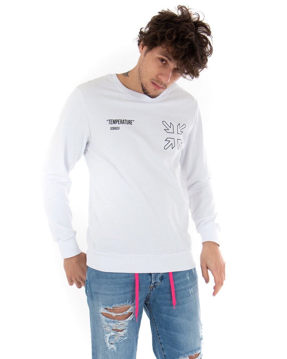 Men's Crew Neck Sweatshirt With Print White Regular Fit GIOSAL-F2797A
