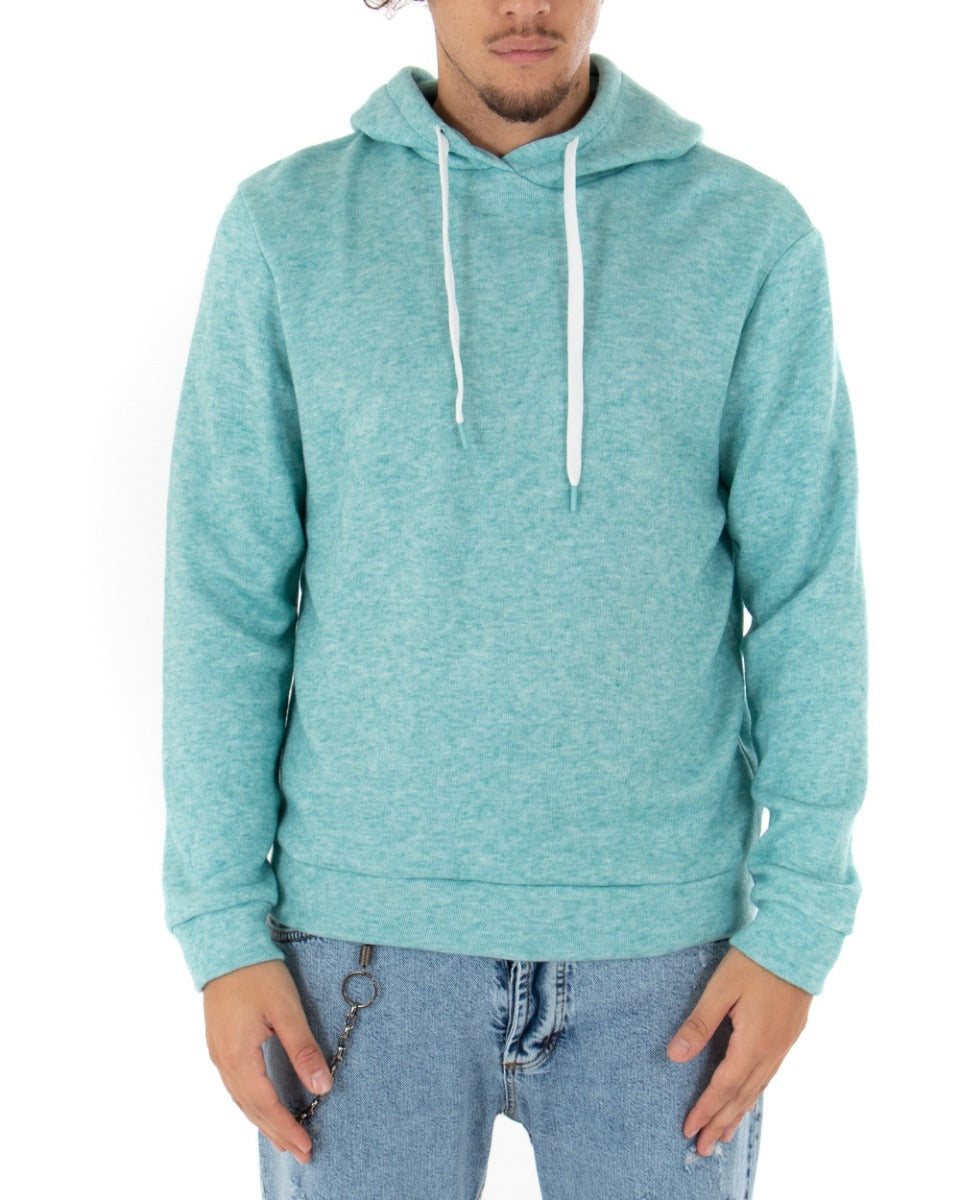 Men's Hooded Sweatshirt Regular Fit Water Green Melanged Sweater GIOSAL-F2850A