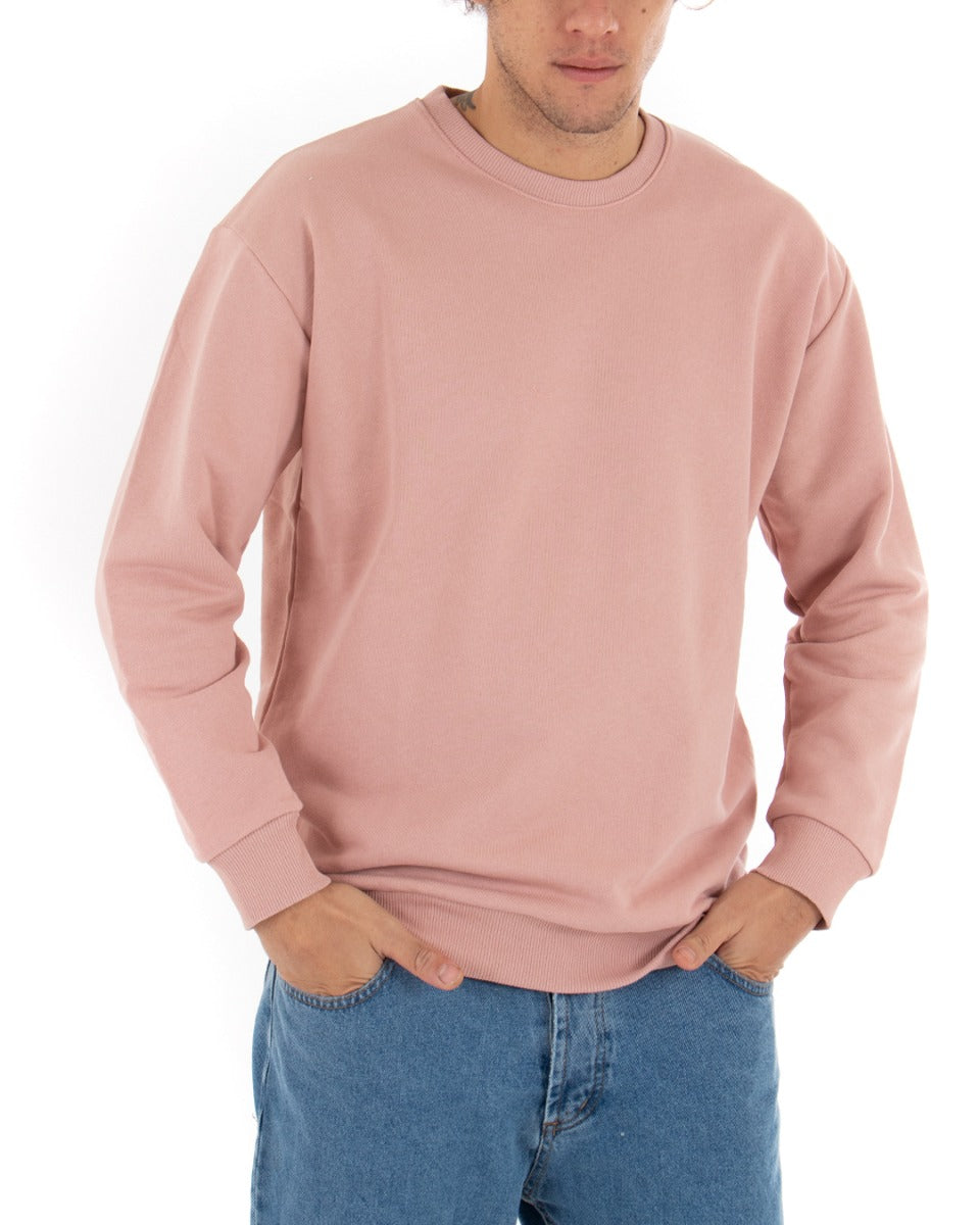 Basic Men's Crewneck Sweatshirt Solid Color Pink Comfortable Relaxed Fit Light Brushed GIOSAL-F2854A