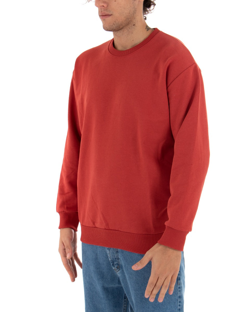 Basic Men's Crewneck Sweatshirt Solid Color Brick Comfortable Relaxed Fit Light Brushed GIOSAL-F2855A