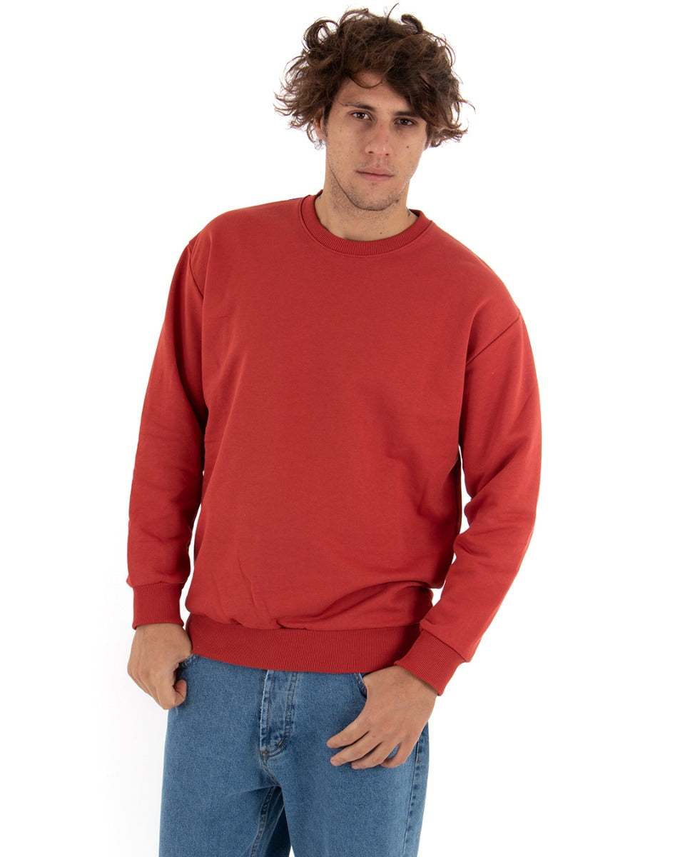 Basic Men's Crewneck Sweatshirt Solid Color Brick Comfortable Relaxed Fit Light Brushed GIOSAL-F2855A