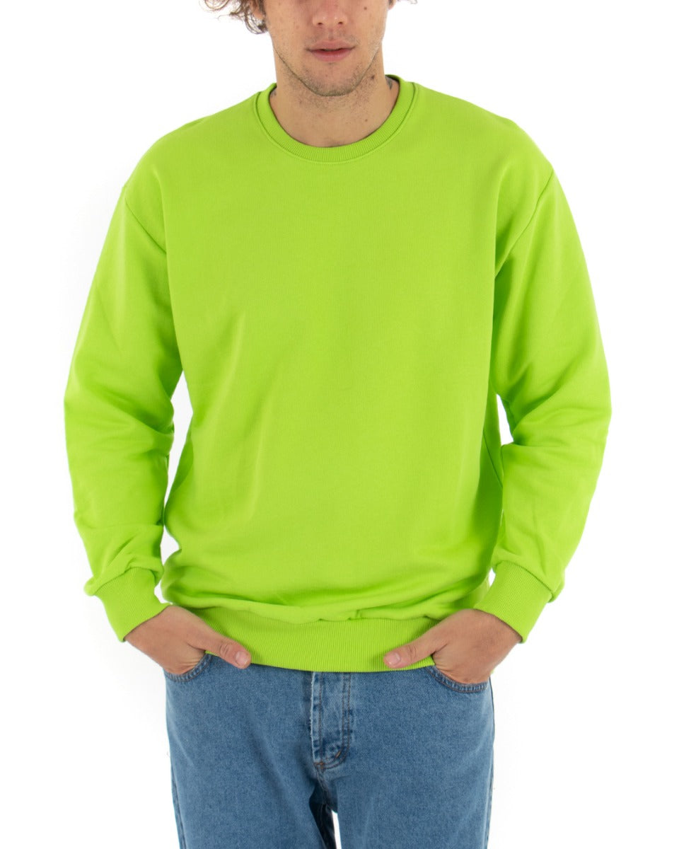 Basic Men's Crewneck Sweatshirt Solid Color Acid Green Comfortable Relaxed Fit Light Brushed GIOSAL-F2858A
