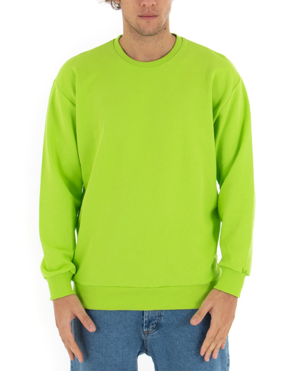 Basic Men's Crewneck Sweatshirt Solid Color Acid Green Comfortable Relaxed Fit Light Brushed GIOSAL-F2858A