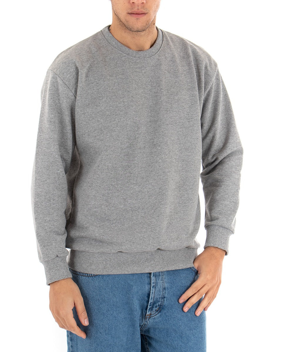 Basic Men's Crewneck Sweatshirt Solid Color Gray Comfortable Relaxed Fit Light Brushed GIOSAL-F2859A