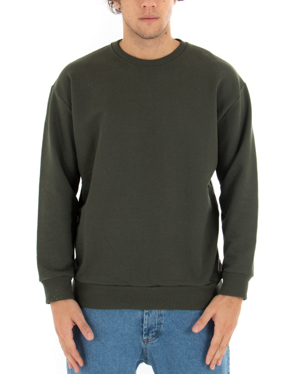 Basic Men's Crewneck Sweatshirt Solid Color Green Comfortable Relaxed Fit Light Brushed GIOSAL-F2860A