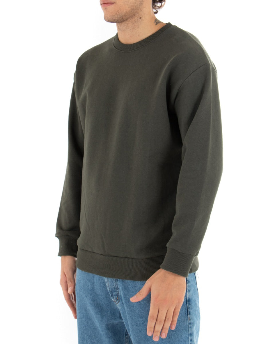 Basic Men's Crewneck Sweatshirt Solid Color Green Comfortable Relaxed Fit Light Brushed GIOSAL-F2860A