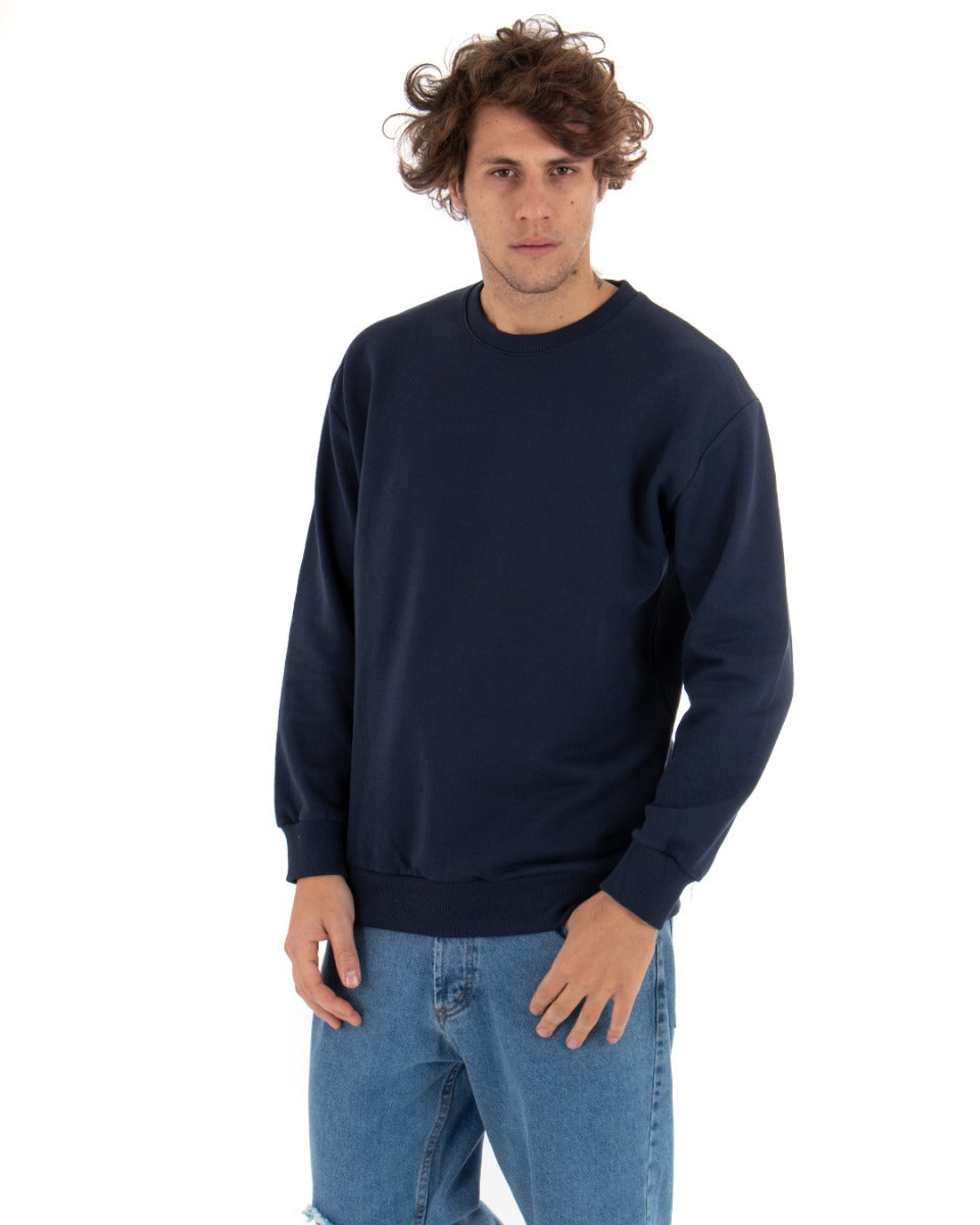 Basic Men's Crewneck Sweatshirt Solid Color Blue Comfortable Relaxed Fit Light Brushed GIOSAL-F2862A