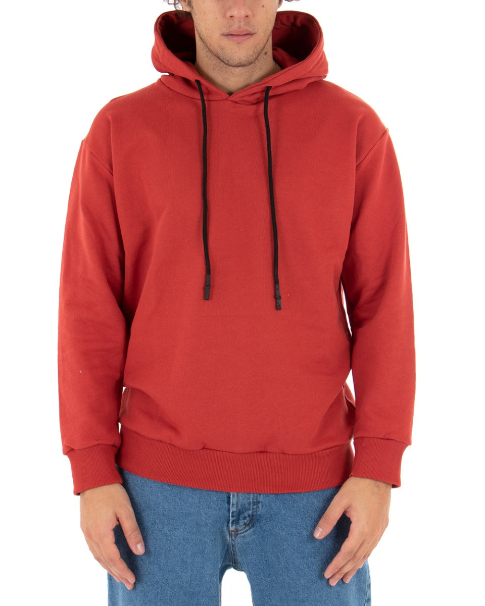 Basic Men's Hoodie Solid Color Brick Comfortable Relaxed Fit Light Brushed GIOSAL-F2864A
