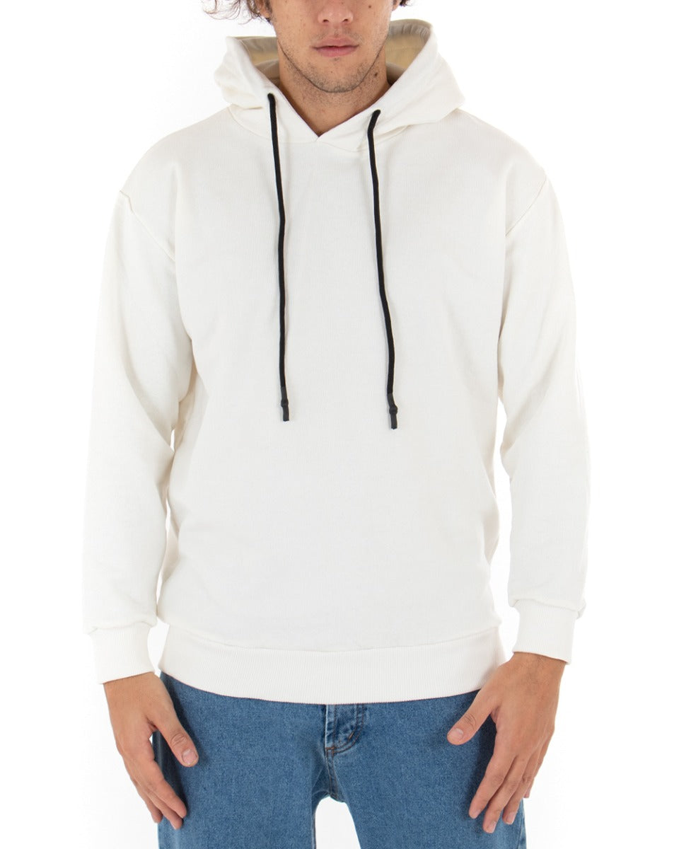 Basic Men's Hoodie Solid Color White Comfortable Relaxed Fit Light Brushed GIOSAL-F2865A