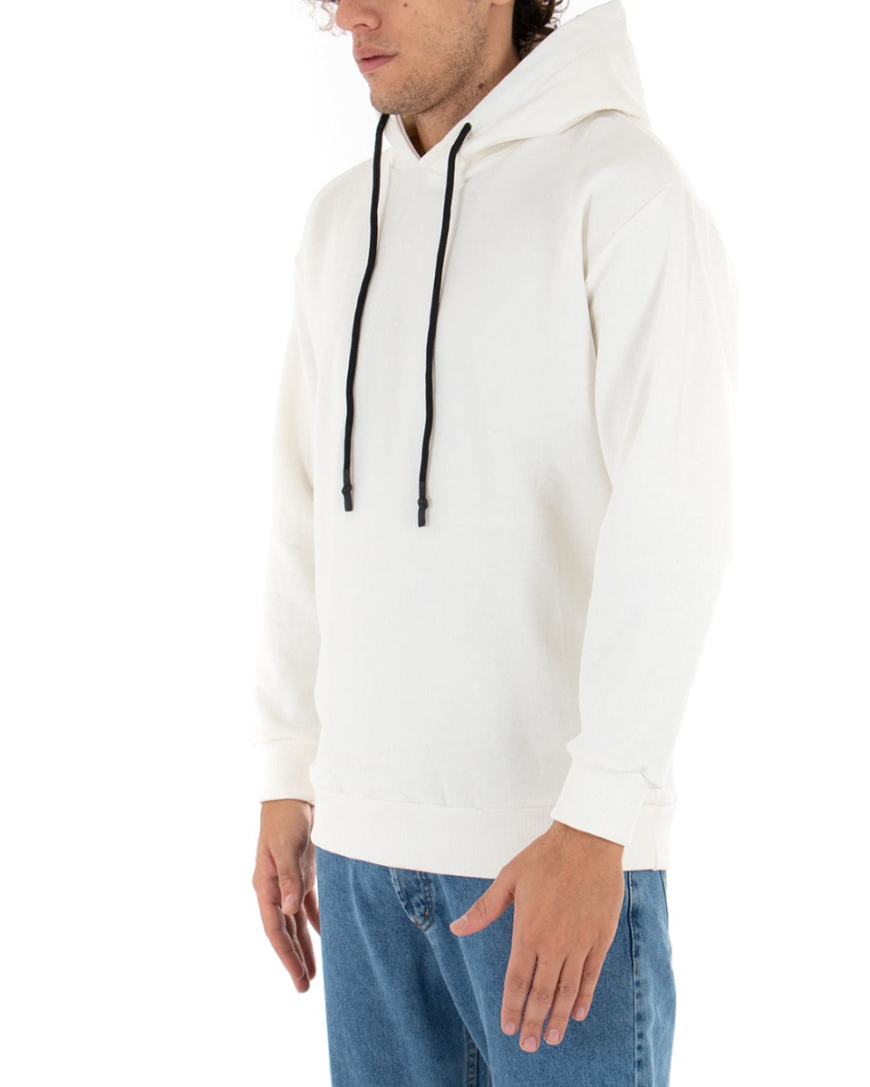 Basic Men's Hoodie Solid Color White Comfortable Relaxed Fit Light Brushed GIOSAL-F2865A