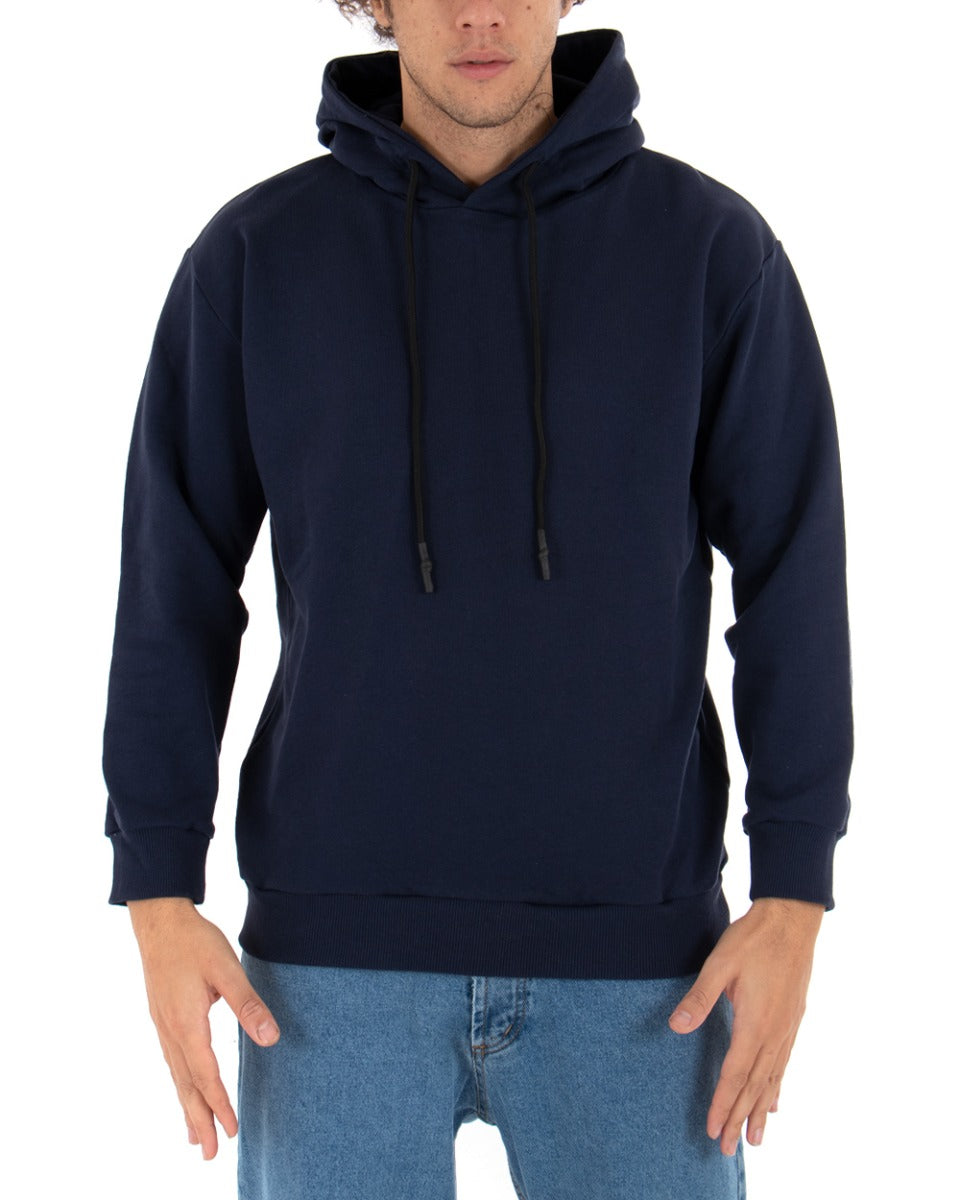 Basic Men's Hoodie Solid Color Blue Comfortable Relaxed Fit Light Brushed GIOSAL-F2868A