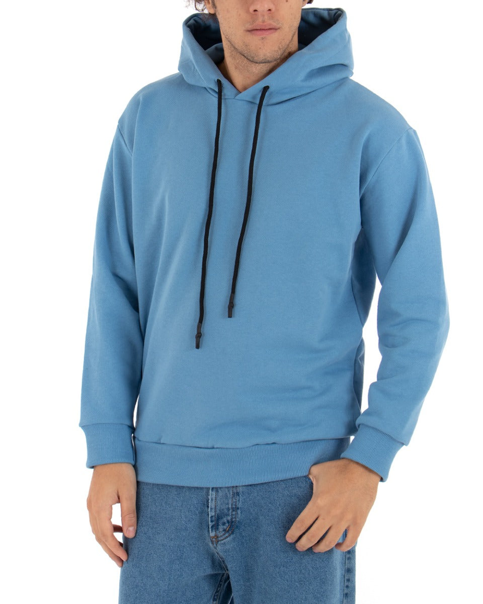 Basic Men's Hoodie Solid Color Light Blue Comfortable Relaxed Fit Light Brushed GIOSAL-F2870A