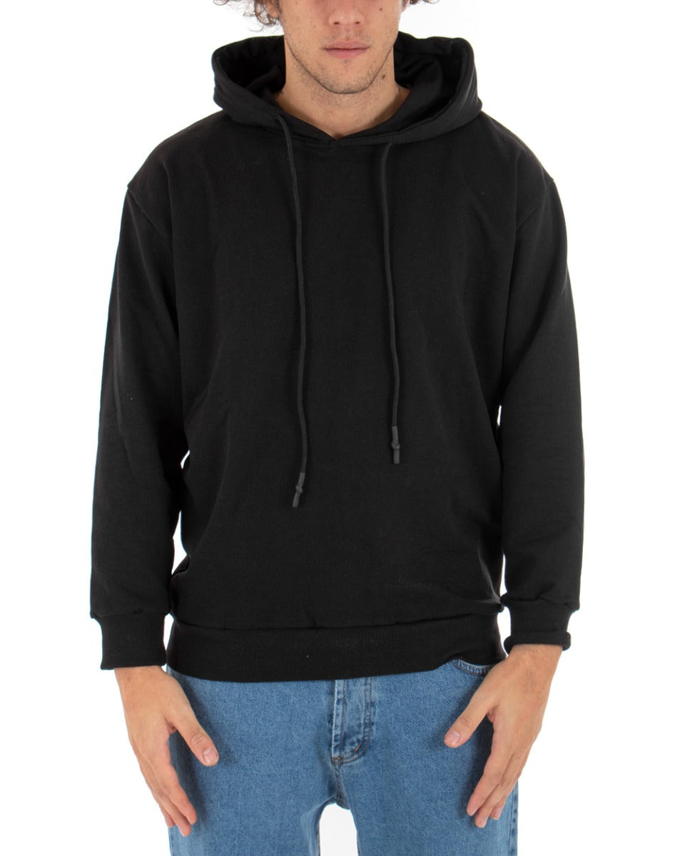 Basic Men's Hoodie Solid Color Black Comfortable Relaxed Fit Light Brushed GIOSAL-F2872A