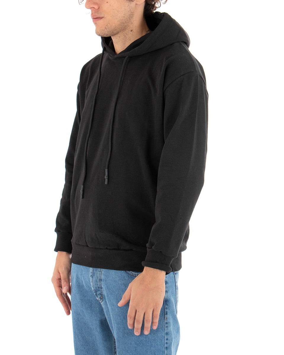 Basic Men's Hoodie Solid Color Black Comfortable Relaxed Fit Light Brushed GIOSAL-F2872A