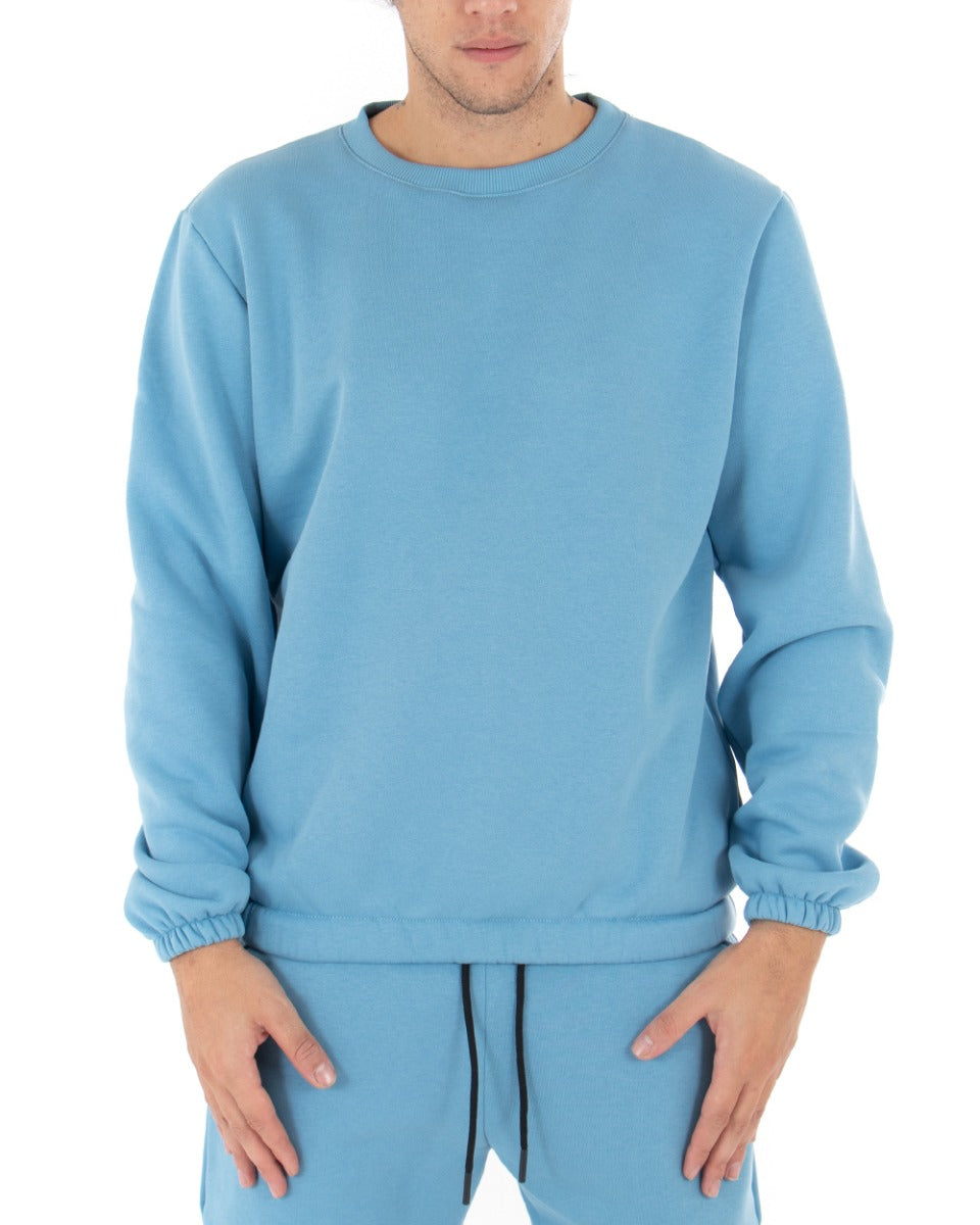 Men's Crew Neck Sweatshirt Basic Sweatshirt Solid Color Light Blue Regular Fit GIOSAL-F2877A