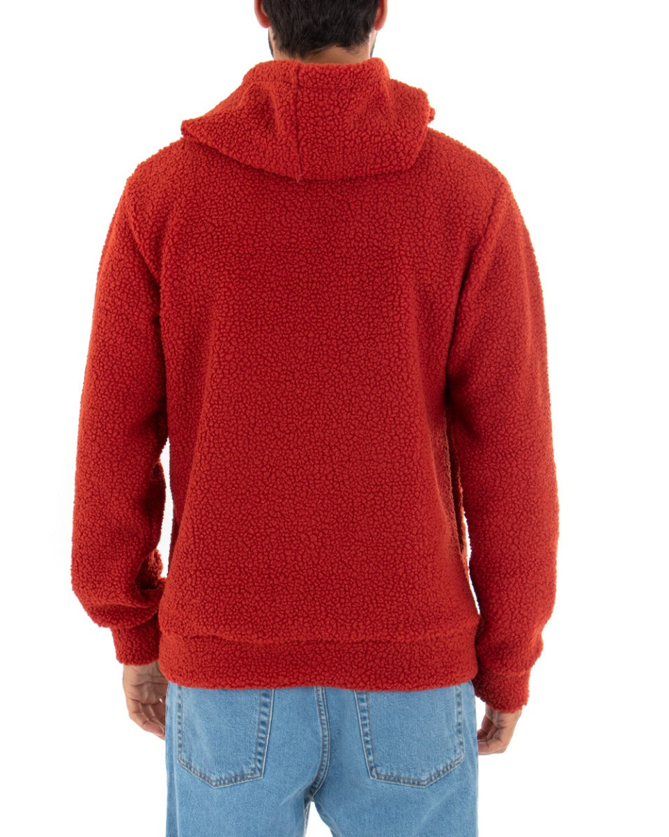 Men's Hooded Sweatshirt Teddy Fur Solid Color Red Regular Fit GIOSAL-F2891A
