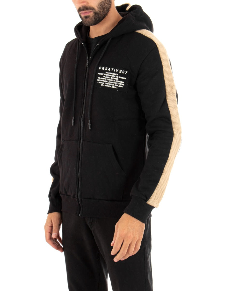 Men's Sweatshirt With Hood Shirt With Black Zip Regular Fit Print GIOSAL-F2902A