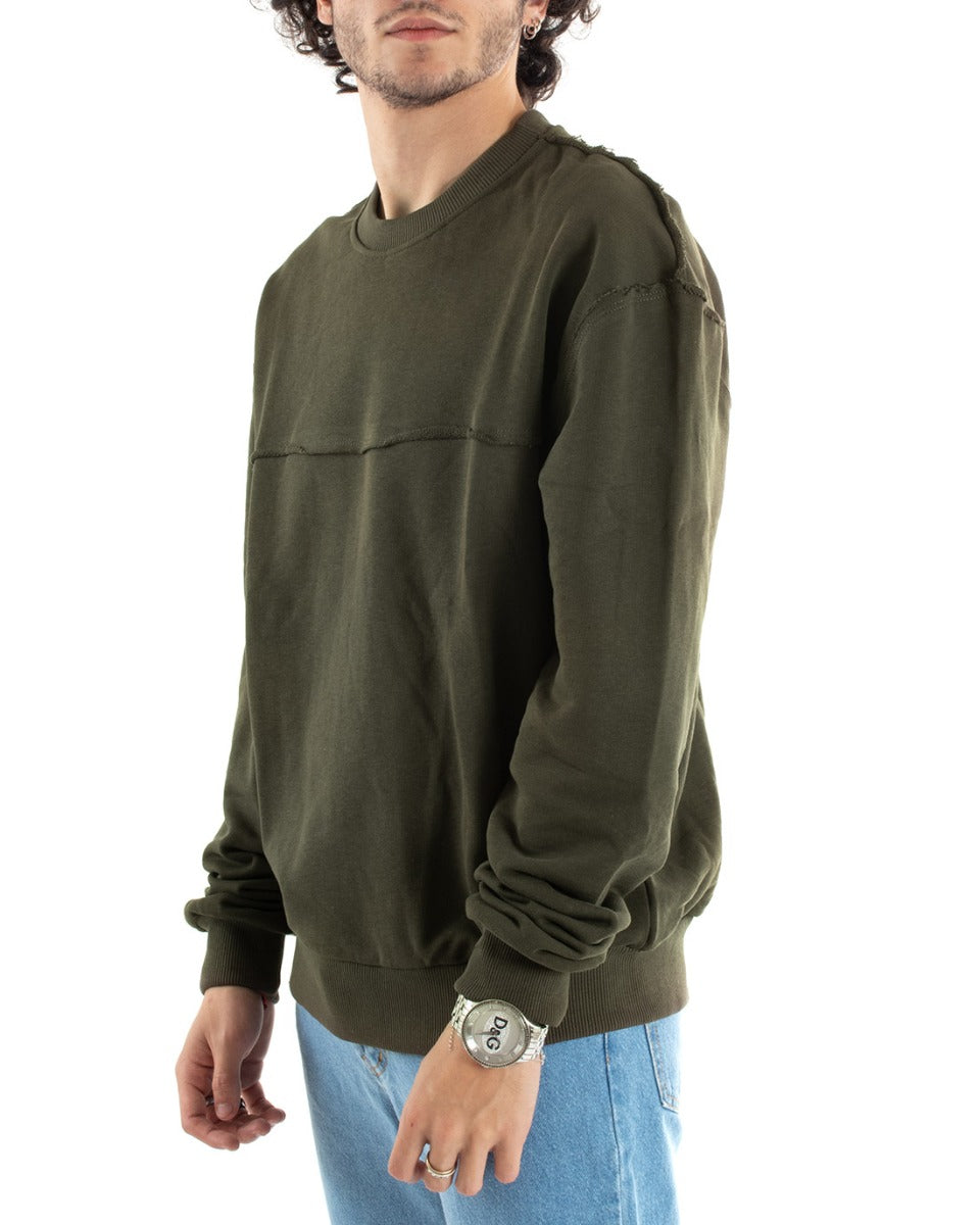 Men's Crewneck Sweatshirt Basic Oversize Green Sweater GIOSAL-F2950A