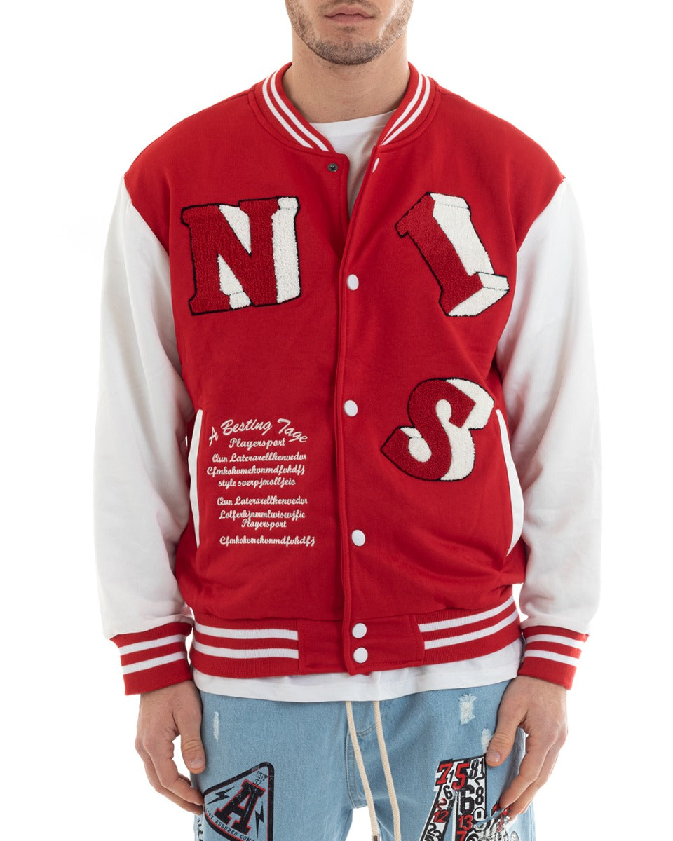 Men's Sweatshirt College Varsity Jacket Print With Two-Tone Red Patch GIOSAL-F2974A