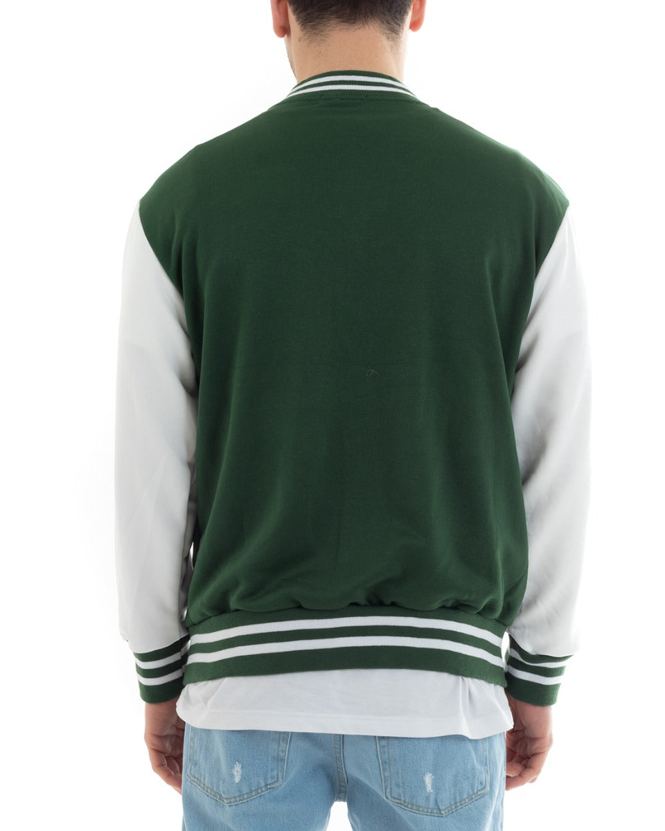 Felpa Uomo Giubbotto College Varsity Stampa Con Patch Giaccone Caldo Bicolore Casual Verde GIOSAL-F2975A