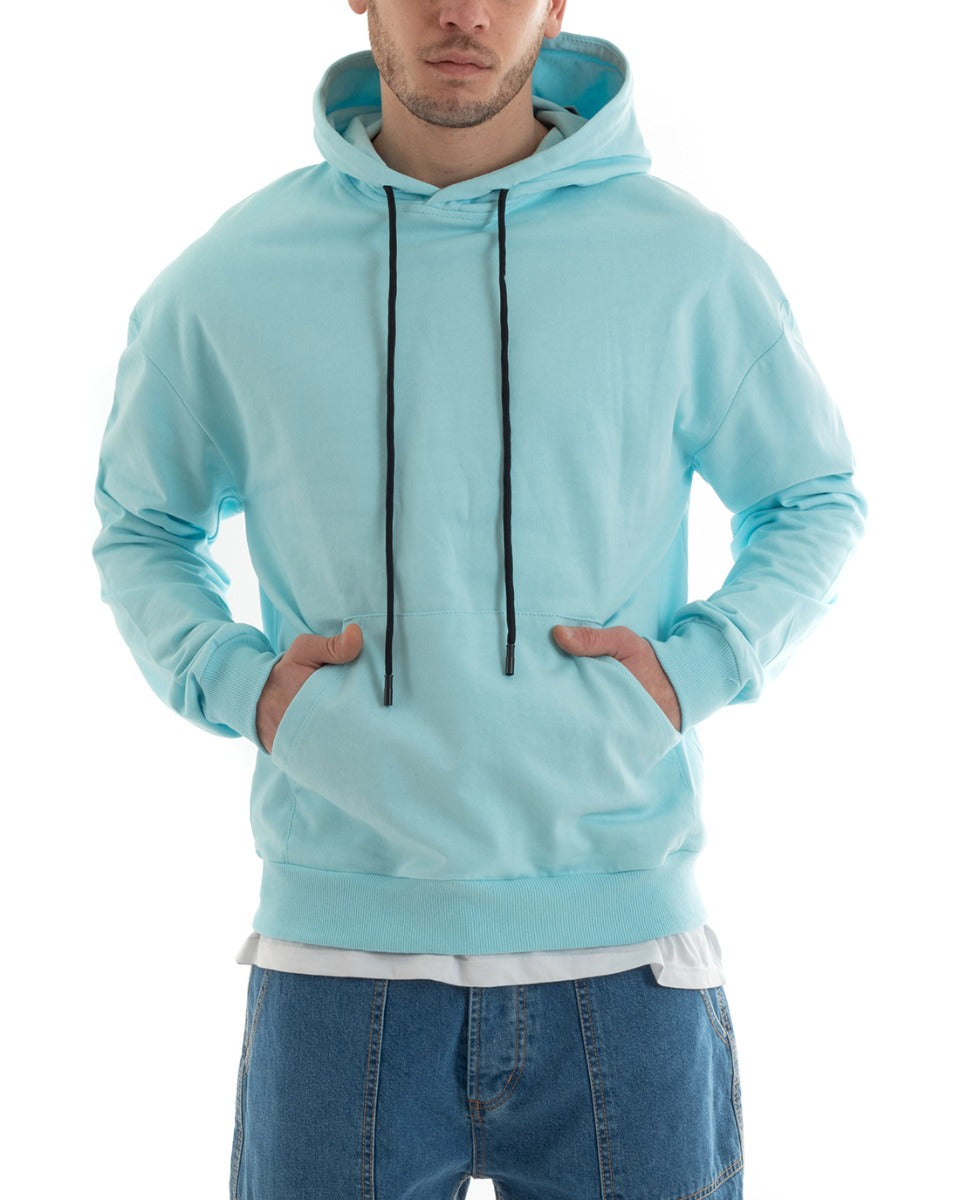 Men's Basic Hoodie Sweatshirt Solid Color Light Blue Comfortable Relaxed Fit Cotton GIOSAL-F2978A