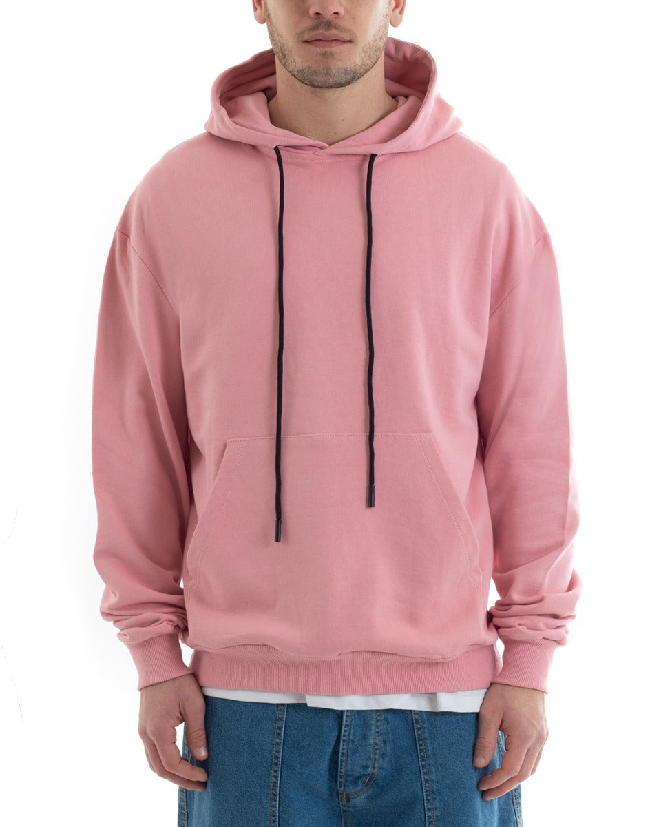 Basic Men's Hoodie Solid Color Pink Comfortable Relaxed Fit Cotton GIOSAL-F2980A