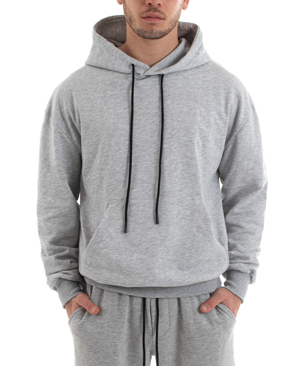 Basic Men's Hoodie Solid Color Gray Comfortable Relaxed Fit Cotton GIOSAL-F2981A