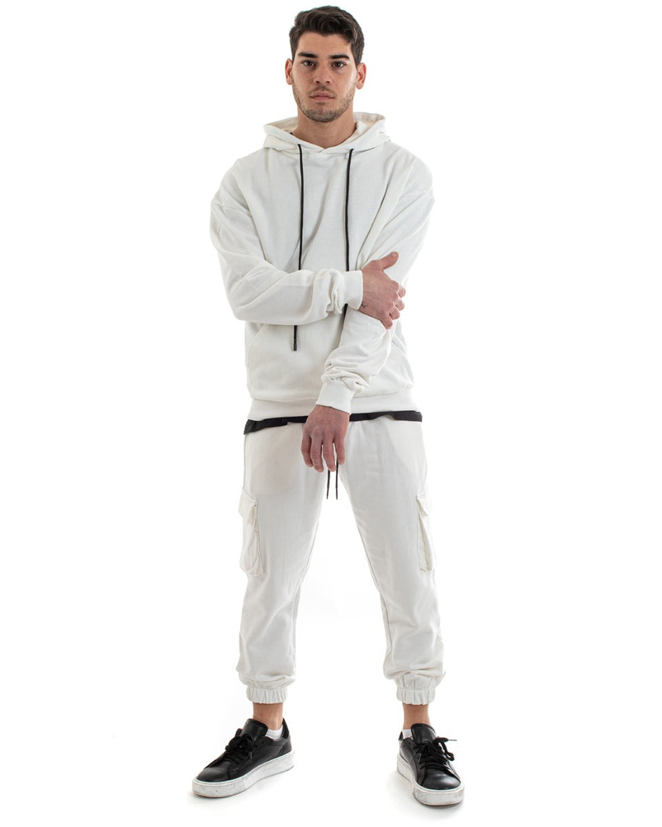 Men's Hoodie Basic Solid Color White Comfortable Relaxed Fit Cotton GIOSAL-F2982A