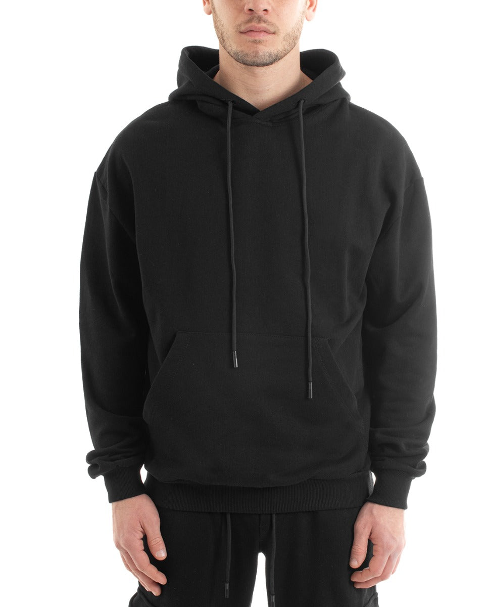 Men's Basic Hoodie Sweatshirt Solid Color Black Comfortable Relaxed Fit Cotton GIOSAL-F2983A