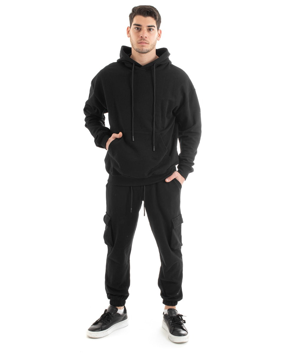 Men's Basic Hoodie Sweatshirt Solid Color Black Comfortable Relaxed Fit Cotton GIOSAL-F2983A