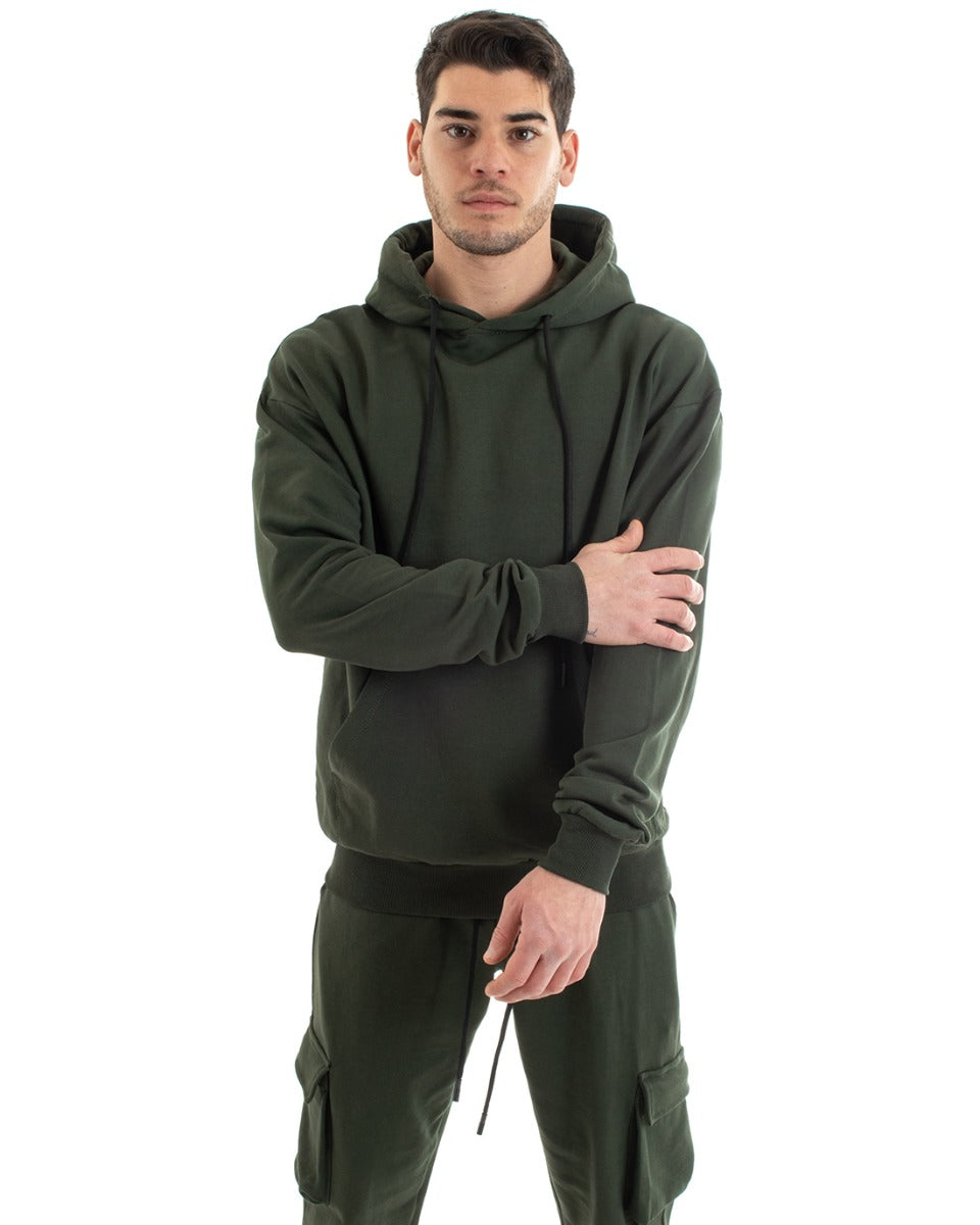 Basic Men's Hoodie Solid Color Green Comfortable Relaxed Fit Cotton GIOSAL-F2985A