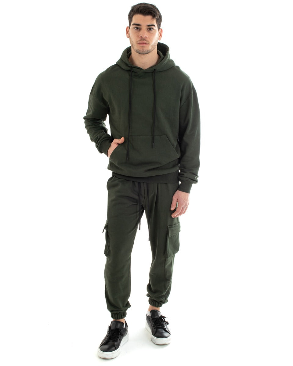 Basic Men's Hoodie Solid Color Green Comfortable Relaxed Fit Cotton GIOSAL-F2985A