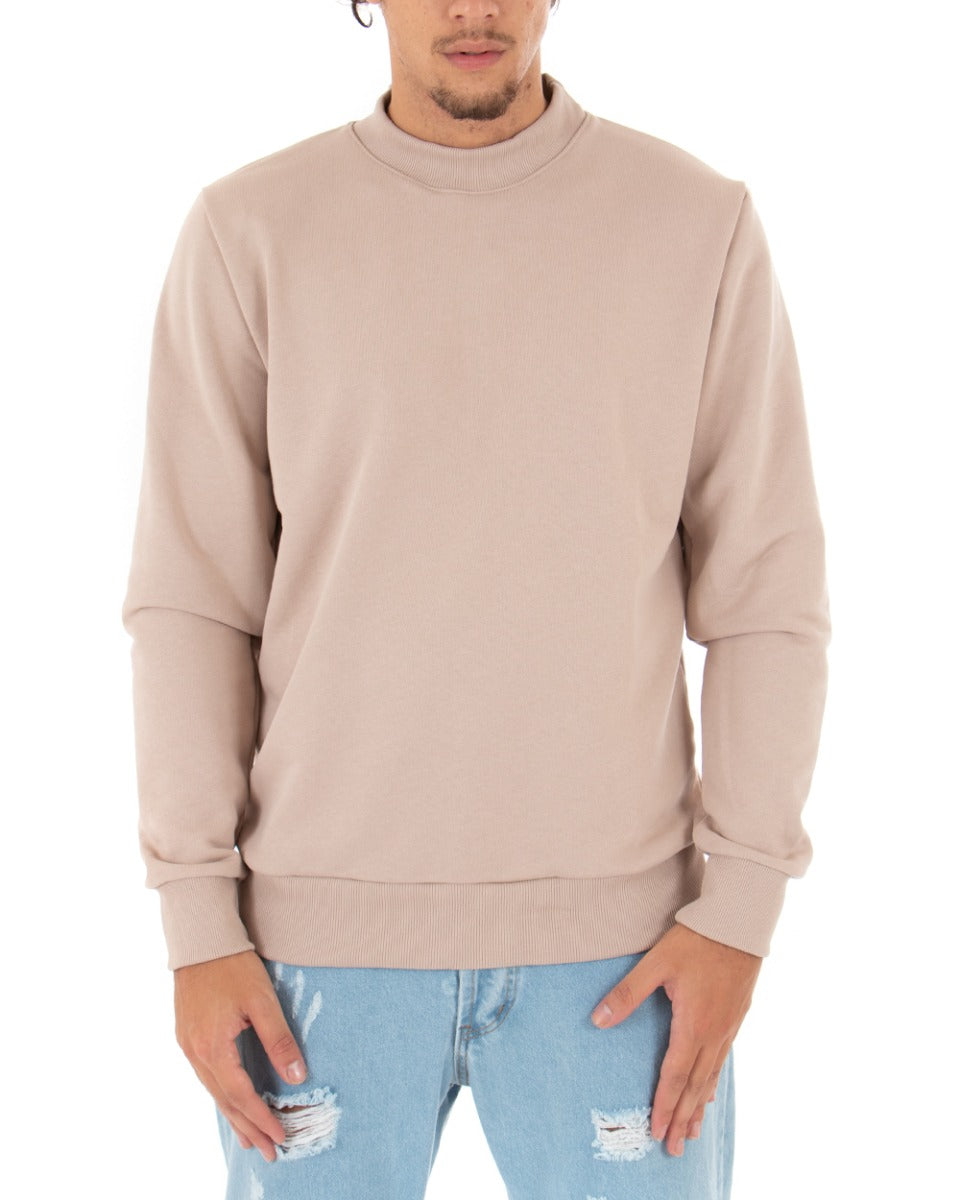 Men's Crew Neck Sweatshirt With Beige Print Regular Fit GIOSAL-F2819A