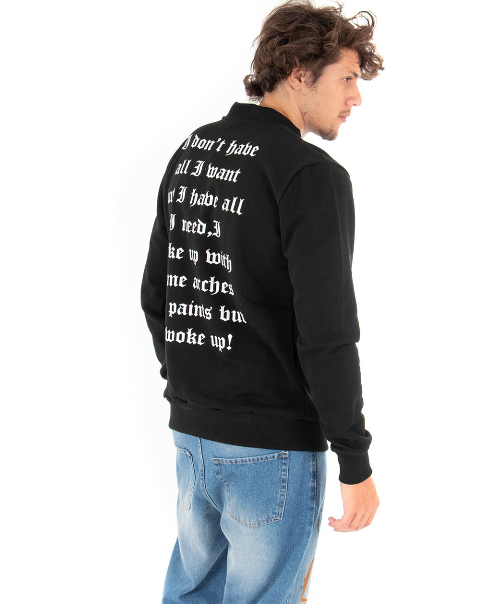 Men's Crewneck Sweatshirt with Black Print Regular Fit GIOSAL-F2820A