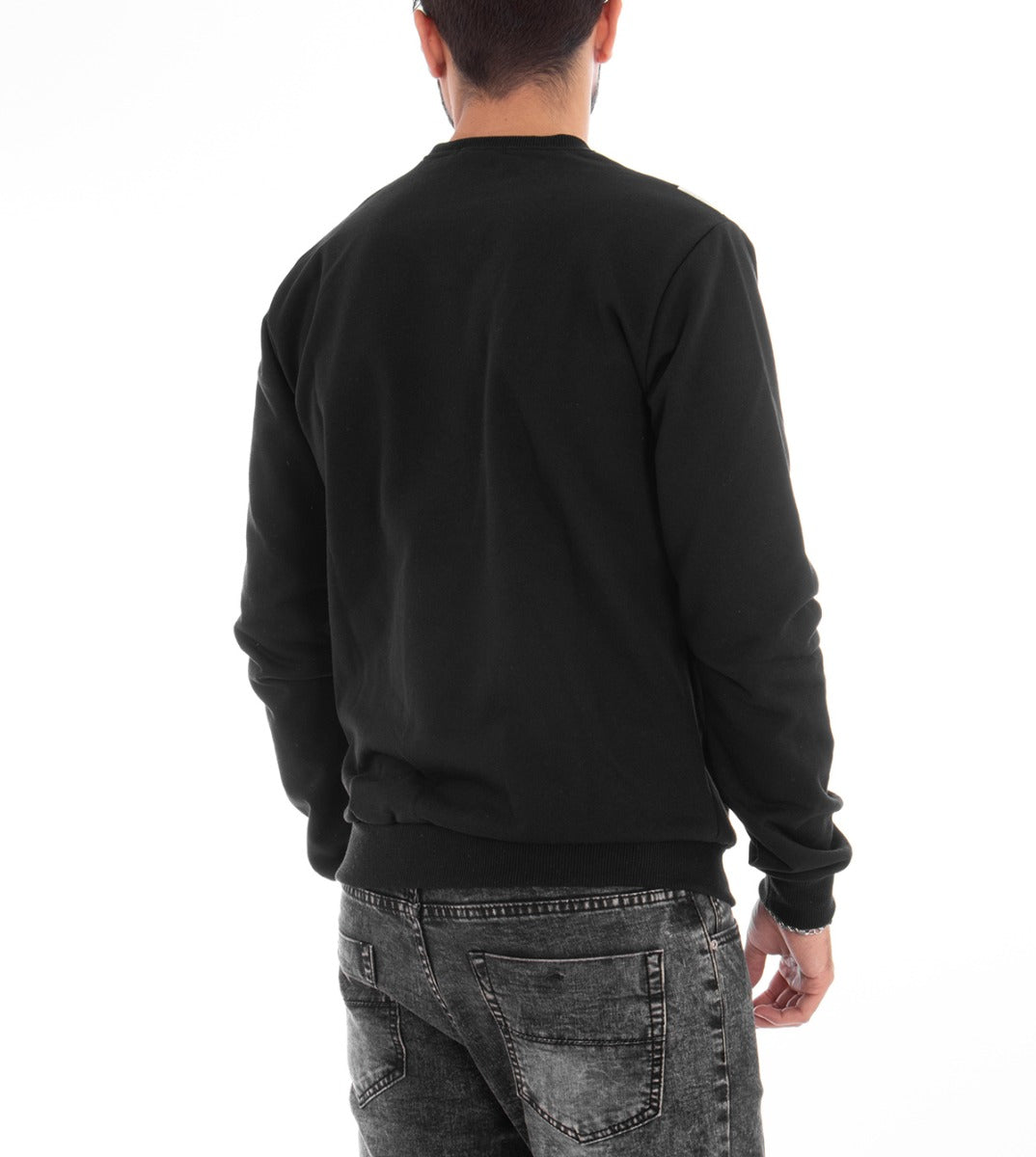 Men's Crewneck Sweatshirt Black Regular Fit Print GIOSAL-F2132A