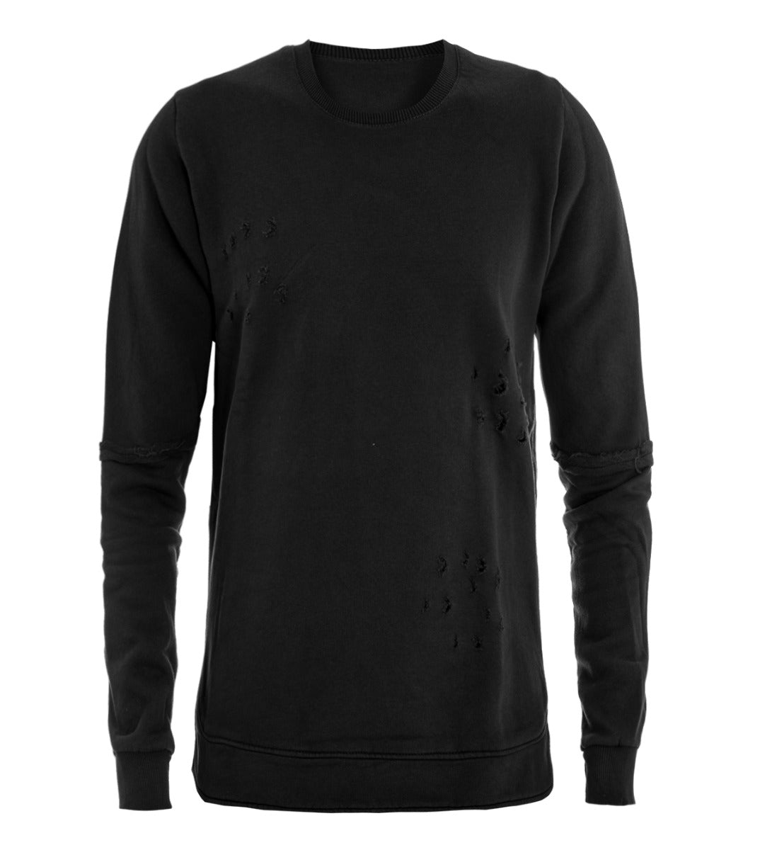 Men's Crewneck Sweatshirt Solid Color Basic Black with Holes GIOSAL-F2172A