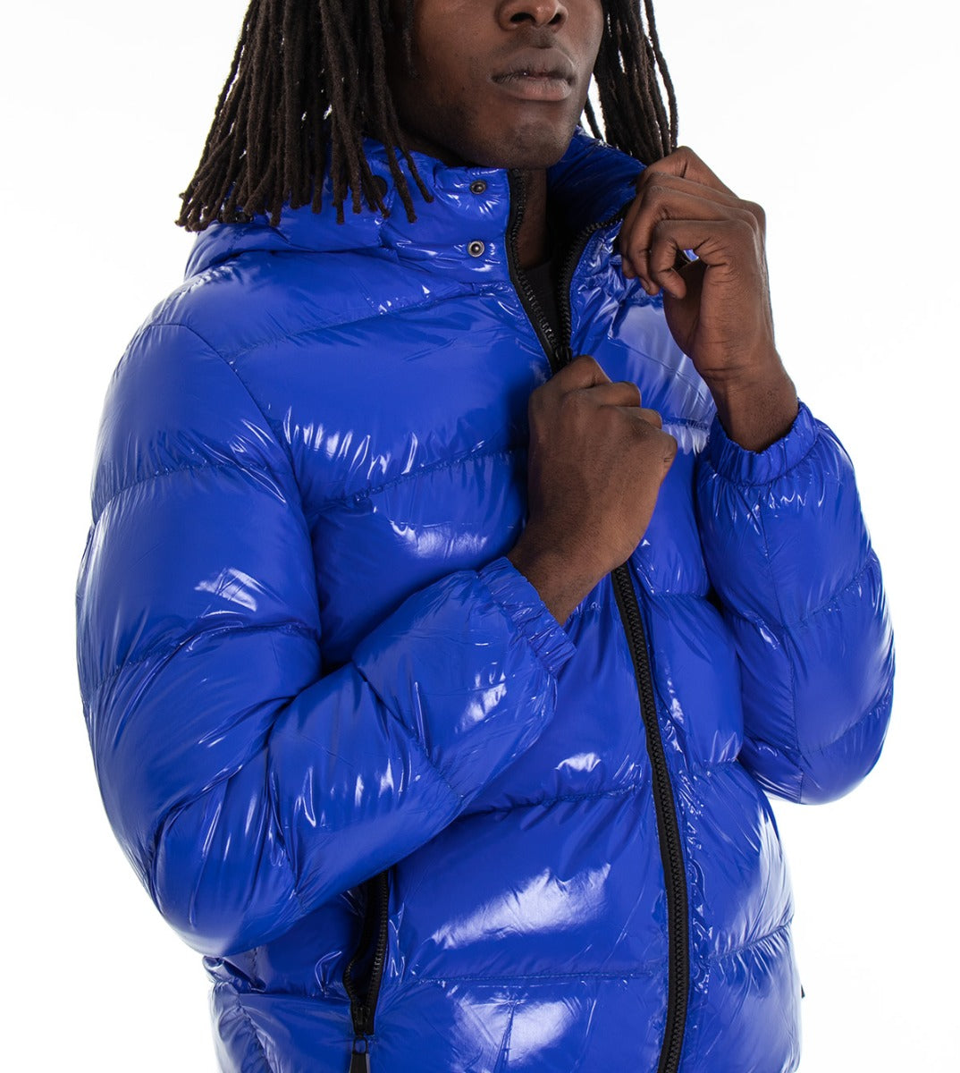 Giubbotto Uomo Vernice Tinta Unita Blu Royal Lucido Bomber Puffer GIOS