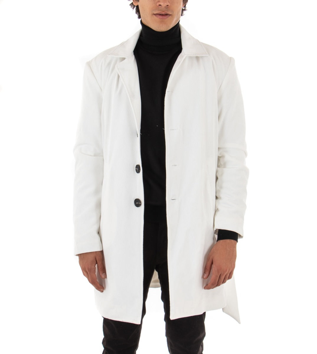 Cappotto Monopetto Uomo Giaccone Con Colletto Cintura Panna Baronetto Elegante GIOSAL-G2460A